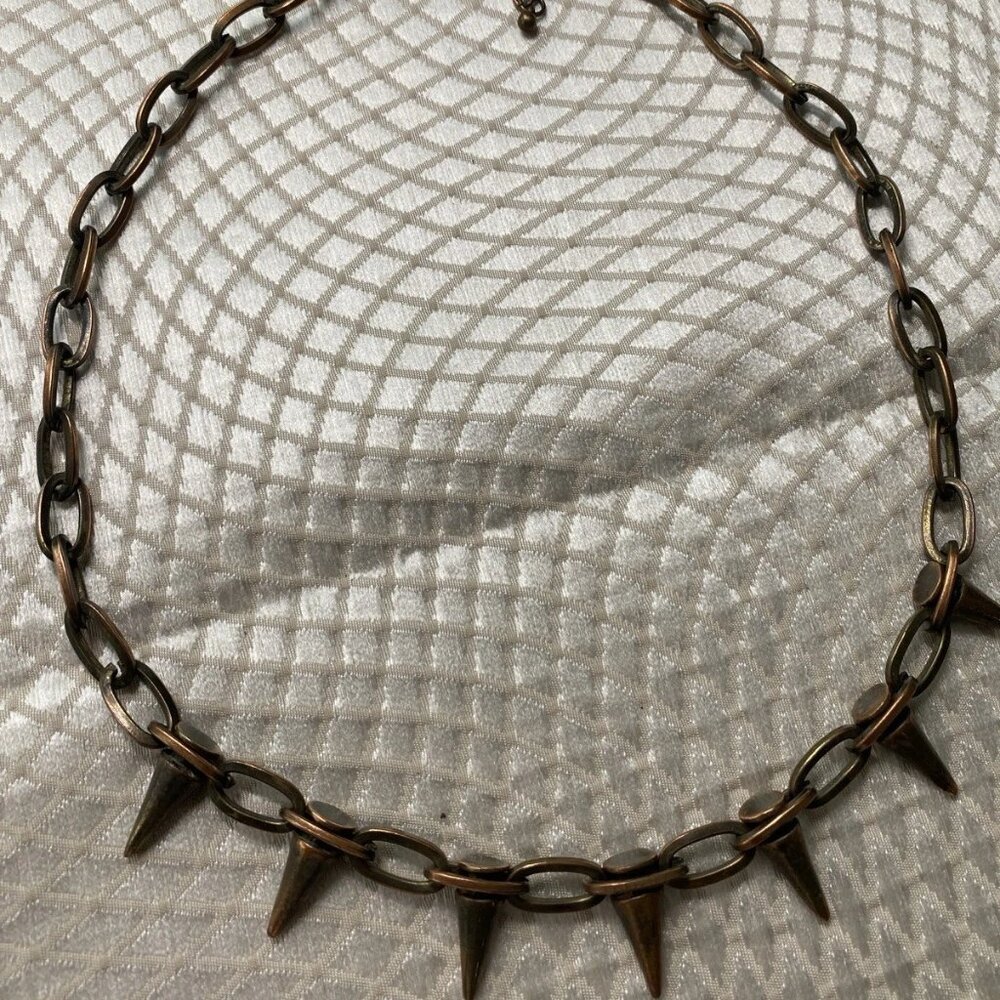 Vintage Mixed Metal Chain Necklace with Copper Spikes
